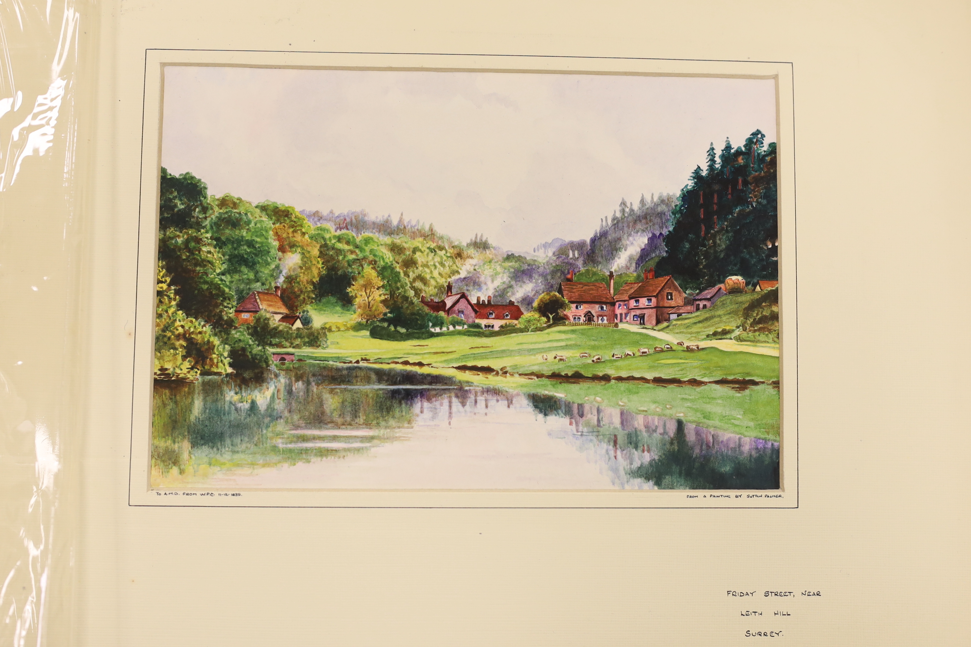 Two 20th century albums of watercolours, pencil sketches, prints, and black and white photographs including many after Sutton Palmer, river landscapes and other scenes around England